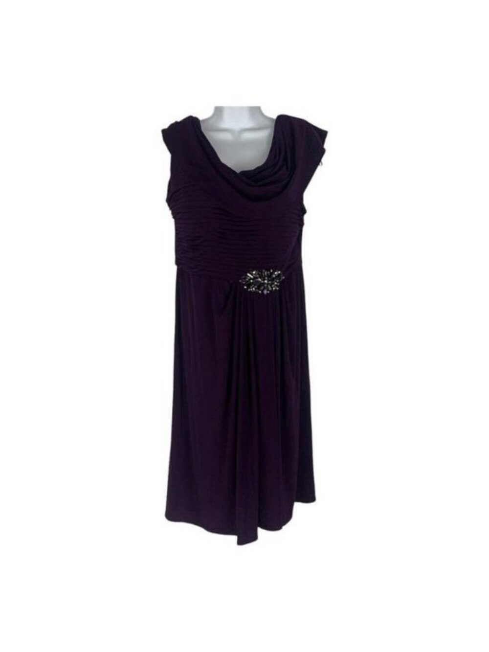 Patra Womens Purple Cowl Neck Embellished Waist Cocktail Dress Size 8